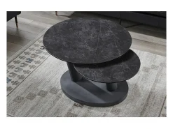 Table baixa VIRELLO – Mesa de centro redonda Ø80 cm – Pedra natural cinza escura & metal – Design contemporâneo e robusto