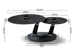 Table baixa VIRELLO – Mesa de centro redonda Ø80 cm – Pedra natural cinza escura & metal – Design contemporâneo e robusto