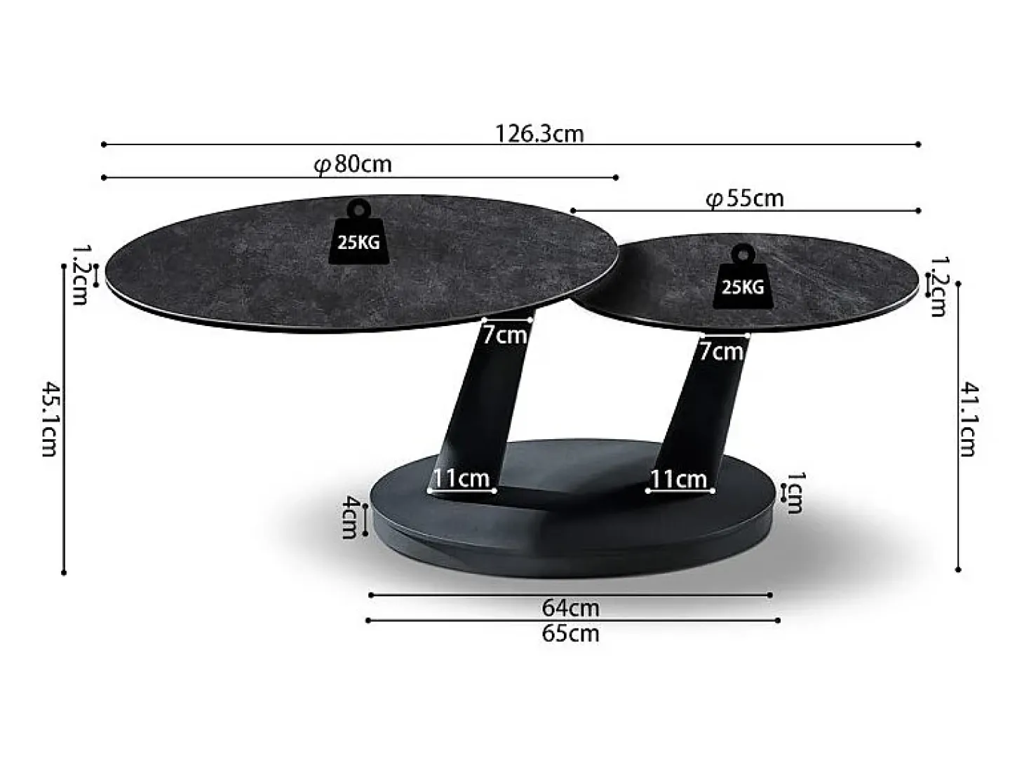 Table baixa VIRELLO – Mesa de centro redonda Ø80 cm – Pedra natural cinza escura & metal – Design contemporâneo e robusto