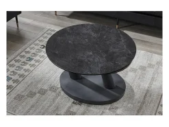 Table baixa VIRELLO – Mesa de centro redonda Ø80 cm – Pedra natural cinza escura & metal – Design contemporâneo e robusto