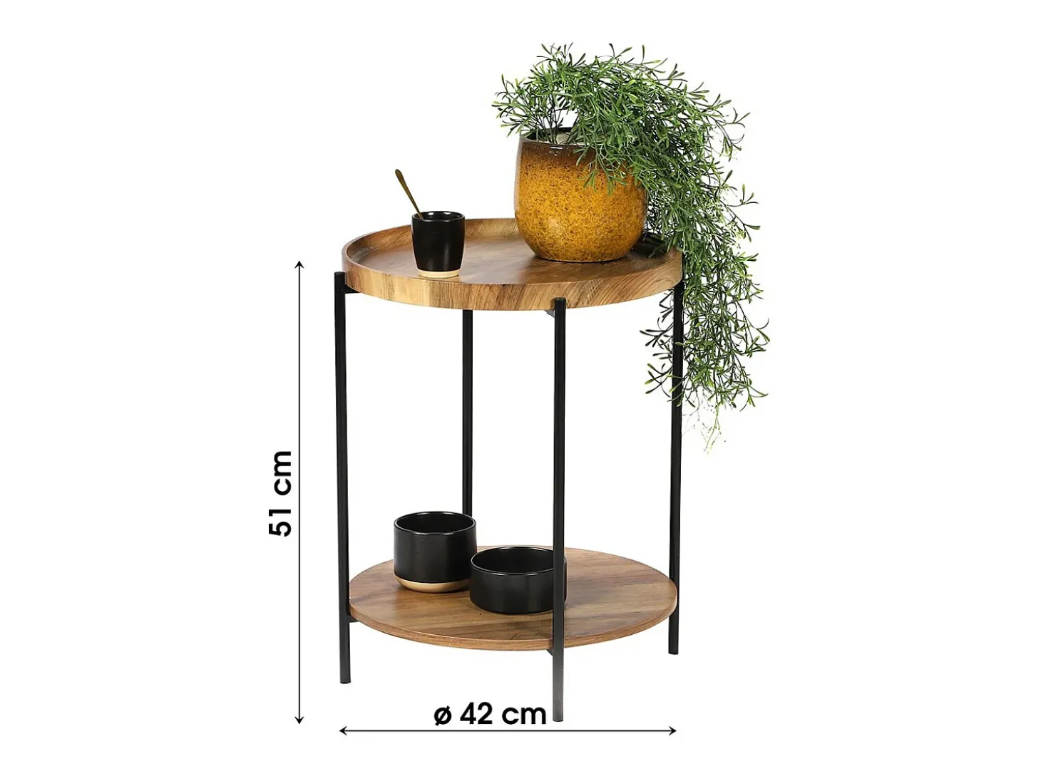 Table d'appoint ronde JAYCE avec 2 niveaux, structure en métal noir, style ethnique
