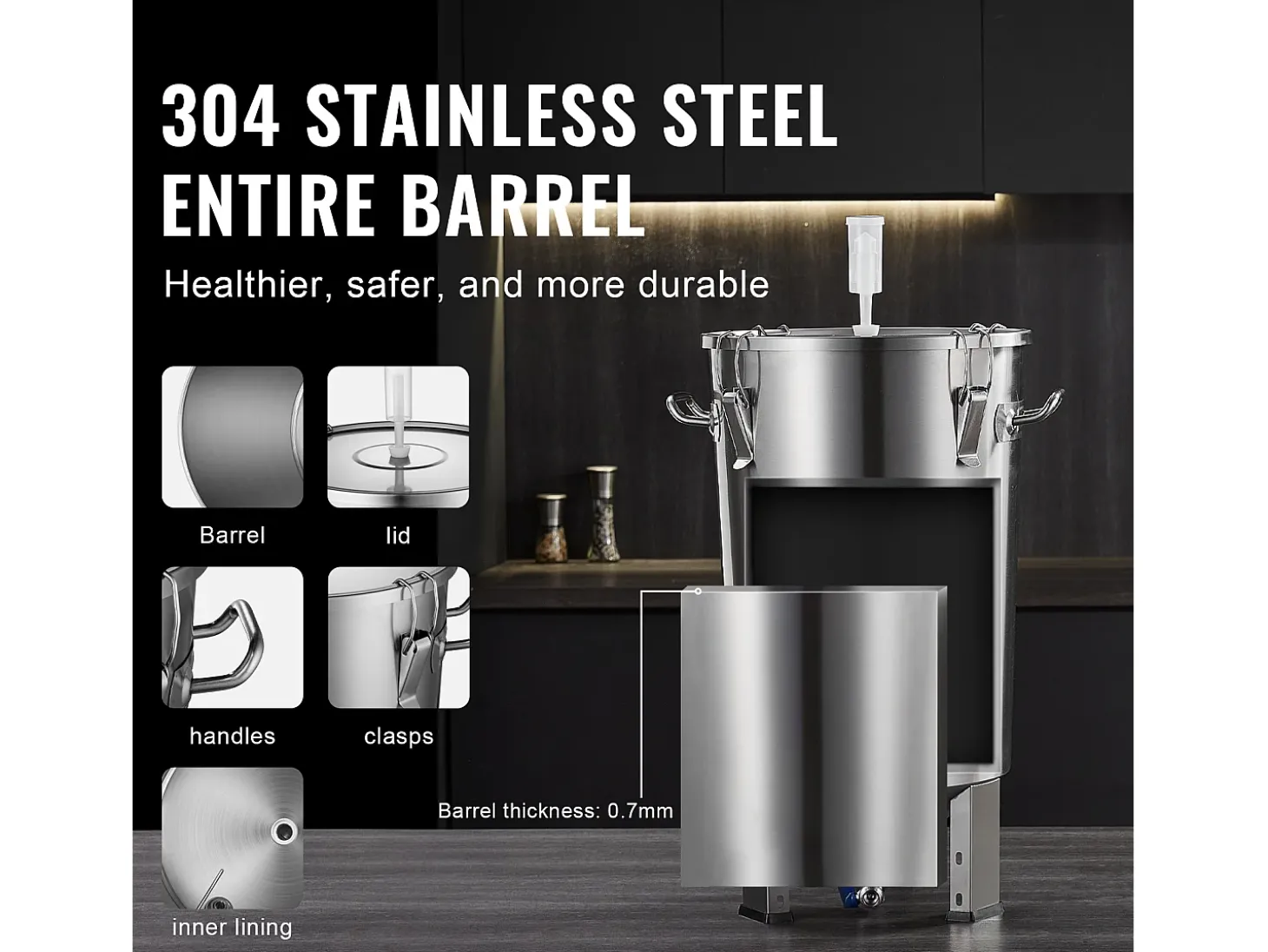 Tanque de Fermentação, SucceBuy Kit de Tanque de Fermentação Doméstica de Aço Inoxidável de 30 L com Fermentador de Cerveja