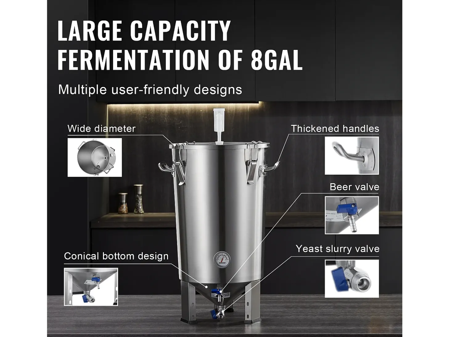 Tanque de Fermentação, SucceBuy Kit de Tanque de Fermentação Doméstica de Aço Inoxidável de 30 L com Fermentador de Cerveja
