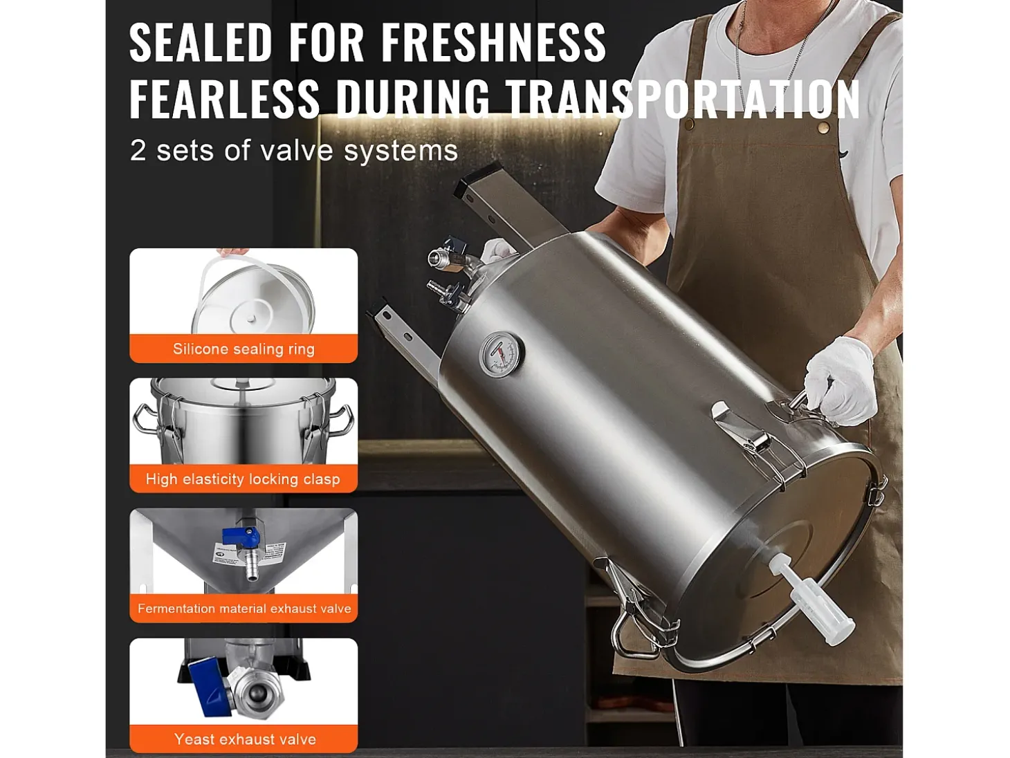 Tanque de Fermentação, SucceBuy Kit de Tanque de Fermentação Doméstica de Aço Inoxidável de 30 L com Fermentador de Cerveja