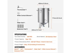 Tanque de Fermentação, SucceBuy Kit de Tanque de Fermentação Caseira de Aço Inoxidável de 60 L com Fermentador de Cerveja