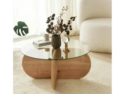 TavDalcibiad sala de estar, Mesa de café, Porta-revistas para sofá, Prateleira para sala, 75x75h35 cm, Carvalho