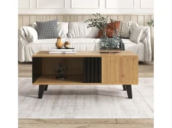 Tavolino da caffè 100 x 60 x 45 cm in legno colorato e design nero, tavolo da soggiorno con cassetto tavolino laterale