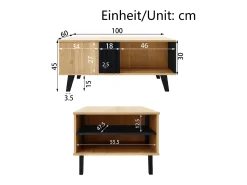 Tavolino da caffè 100 x 60 x 45 cm in legno colorato e design nero, tavolo da soggiorno con cassetto tavolino laterale