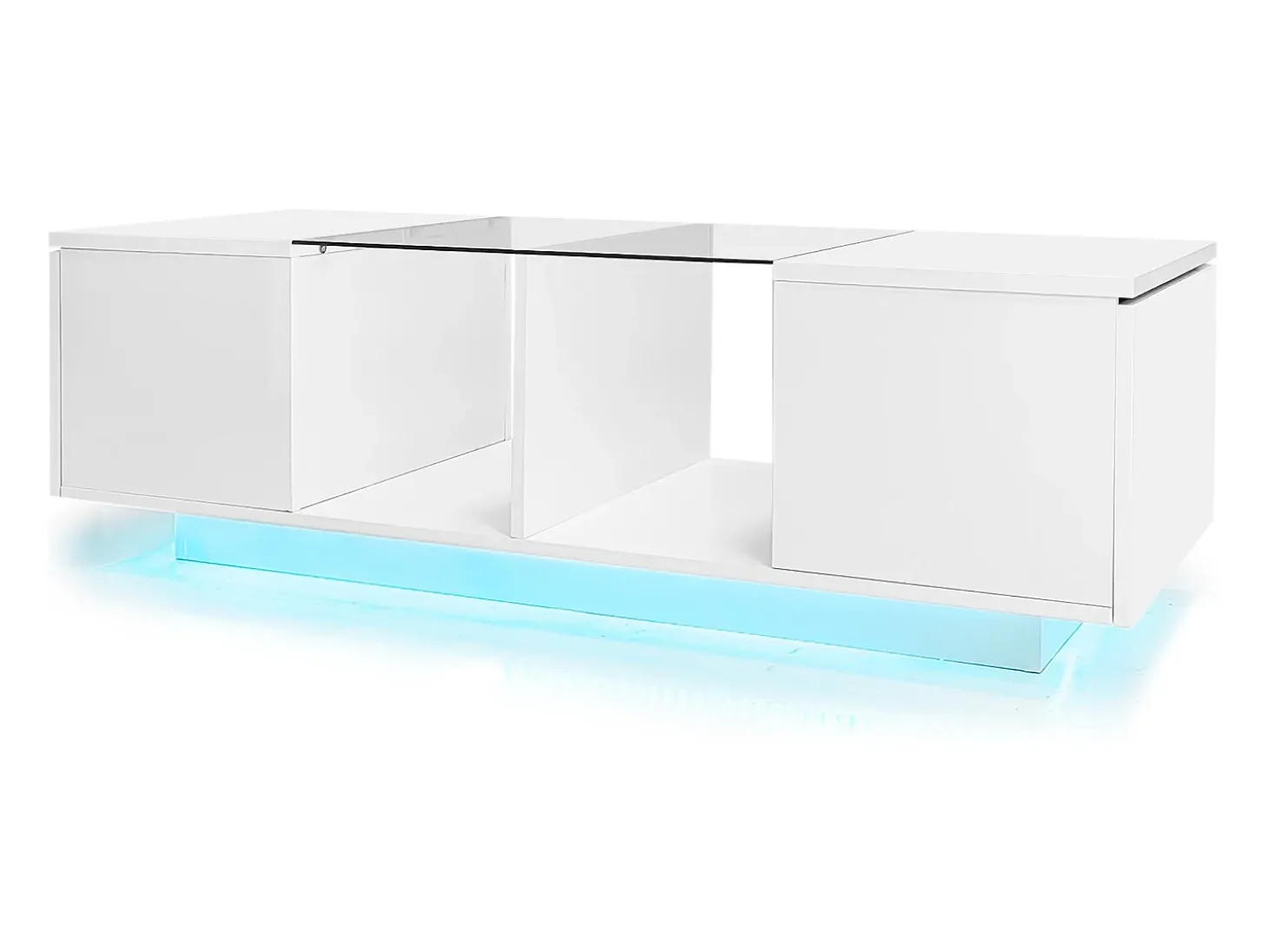 Tavolino da caffè moderno bianco con illuminazione a LED, piano del tavolo lucido, 120 x 50 x 38,5 cm