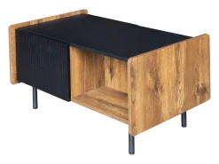 Tavolino da caffè nero e legno da 90 cm – 2 scomparti aperti e 2 ante