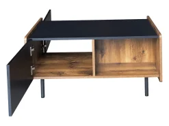 Tavolino da caffè nero e legno da 90 cm – 2 scomparti aperti e 2 ante