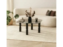 TAvolino de sala de estar Dpervers, Mesa baixa de café, Suporte de revistas para sofá, Prateleira de sala de estar, 80x80h40 cm, Antracite e Fumé