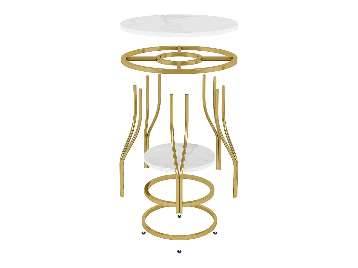 Tábua de apoio redonda em ouro branco com dois níveis, Mesa de cabeceira moderna, Pequena tábua de apoio com prateleira de armazenamento