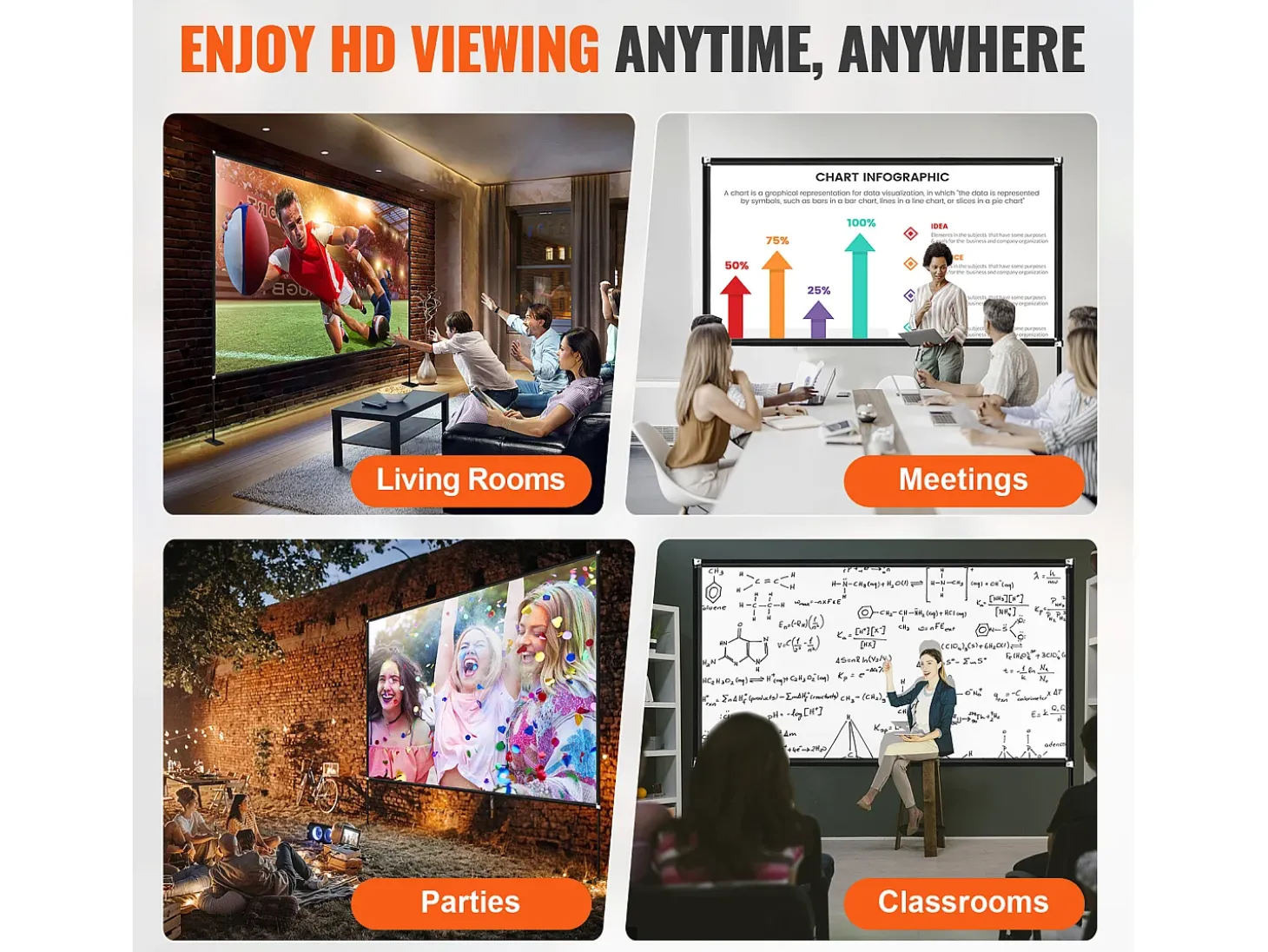 Tela de Cinema ao Ar Livre SucceBuy com Suporte - 381cm, 16:9 HD 4K Portátil para o Interior e o Exterior Cinema em Casa Jogos Escritório