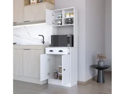 TUHOME Armário de Cozinha para Micro-ondas Powell com 3 Portas, Puxadores e Gaveta