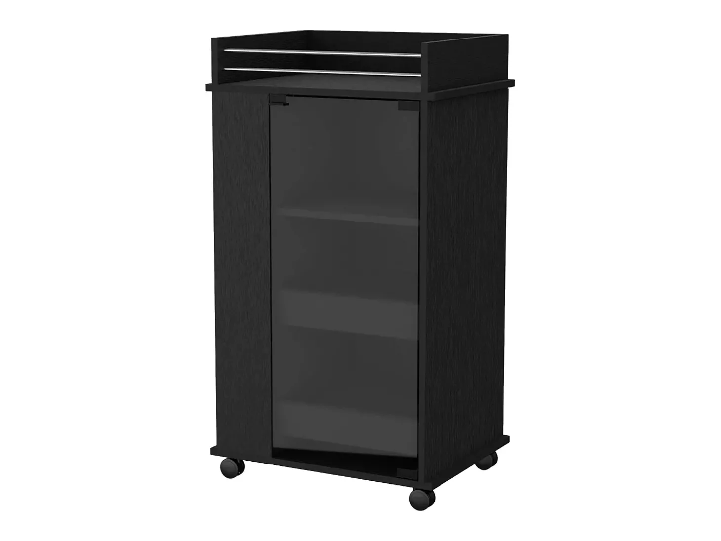 TUHOME Carrinho de Bar Lusk com Prateleira para 2 Garrafas, Porta de Vidro e Rodas Giratórias, Preto