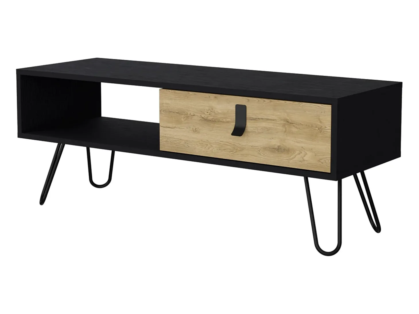 TUHOME Mesa de Centro Kimball com Gaveta e Pés Hairpin, Preto / Macadâmia