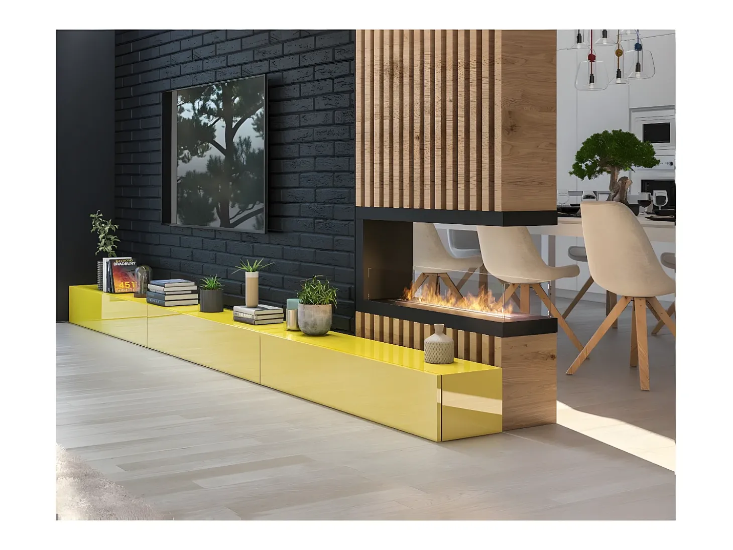 U1000.2 Lareira embutida a bioetanol design com vidro aberto em 3 lados Queimador de 2 litros