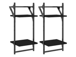 Unidade 2 prateleiras parede com barras 2 pcs 30x25x65 cm preto PT216817