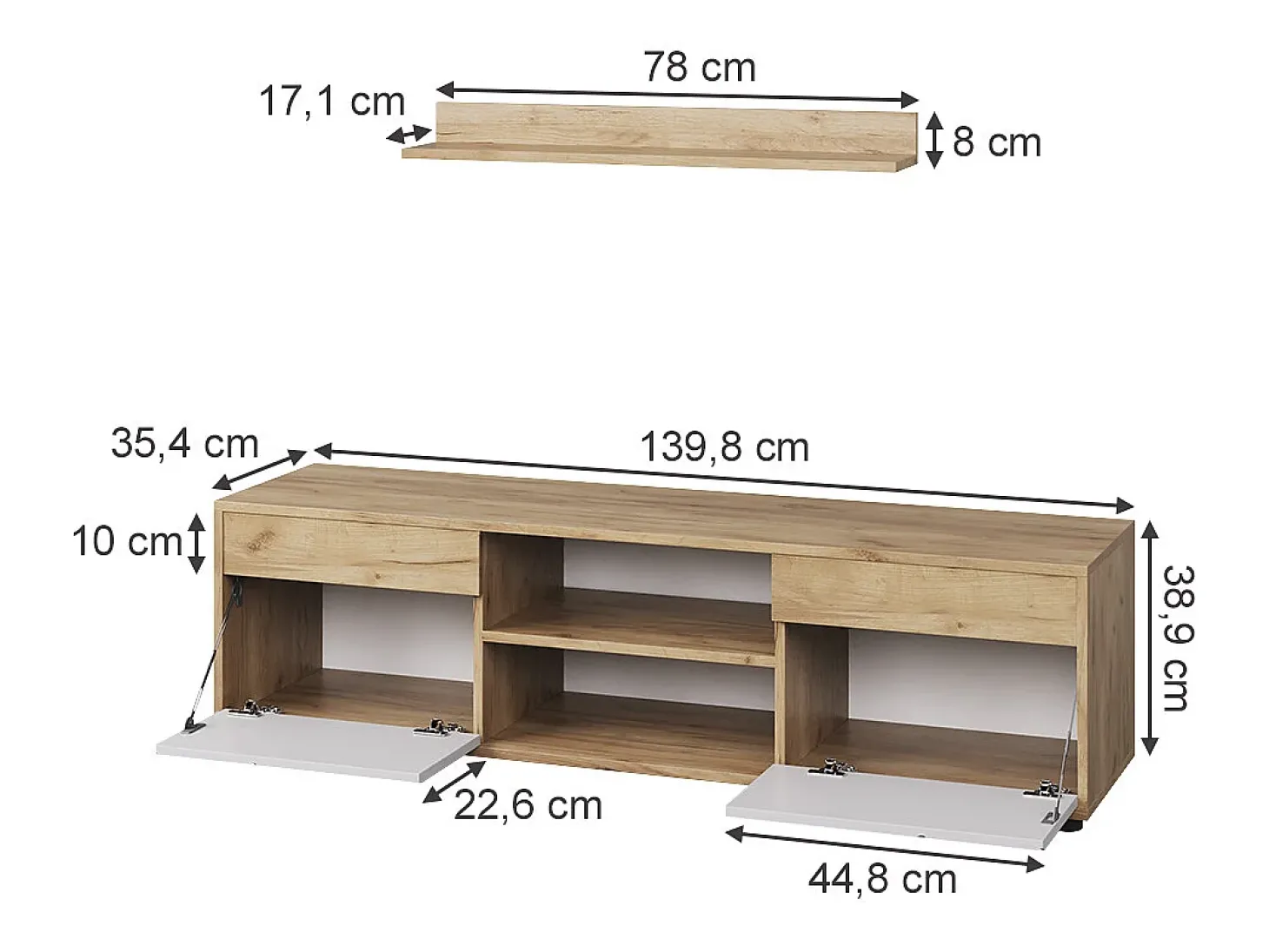 Unidade de parede carvalho goldkraft/branco 139.8x35.4x38.9 berno