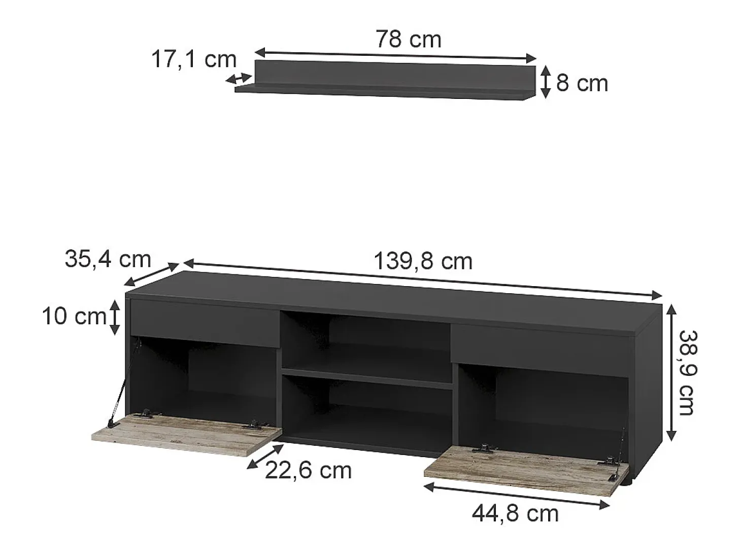Unidade de parede carvalho preto/areia 139.8x35.4x38.9 berno