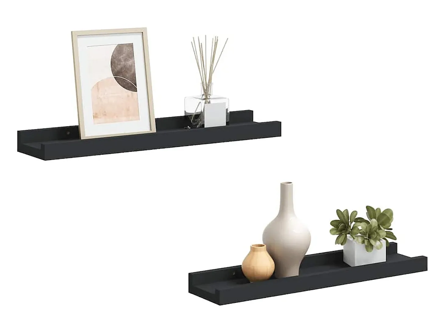 Unidade de prateleiras com rebordo 2 pcs 40x9x3 cm MDF preto