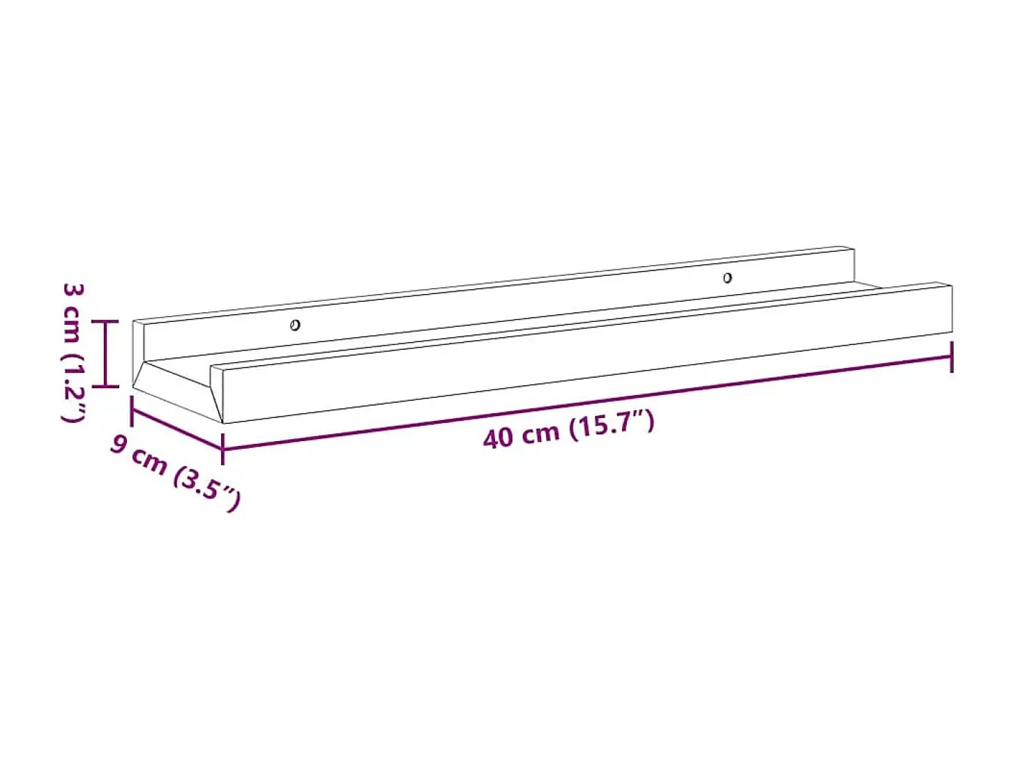 Unidade de prateleiras com rebordo 2 pcs 40x9x3 cm MDF preto
