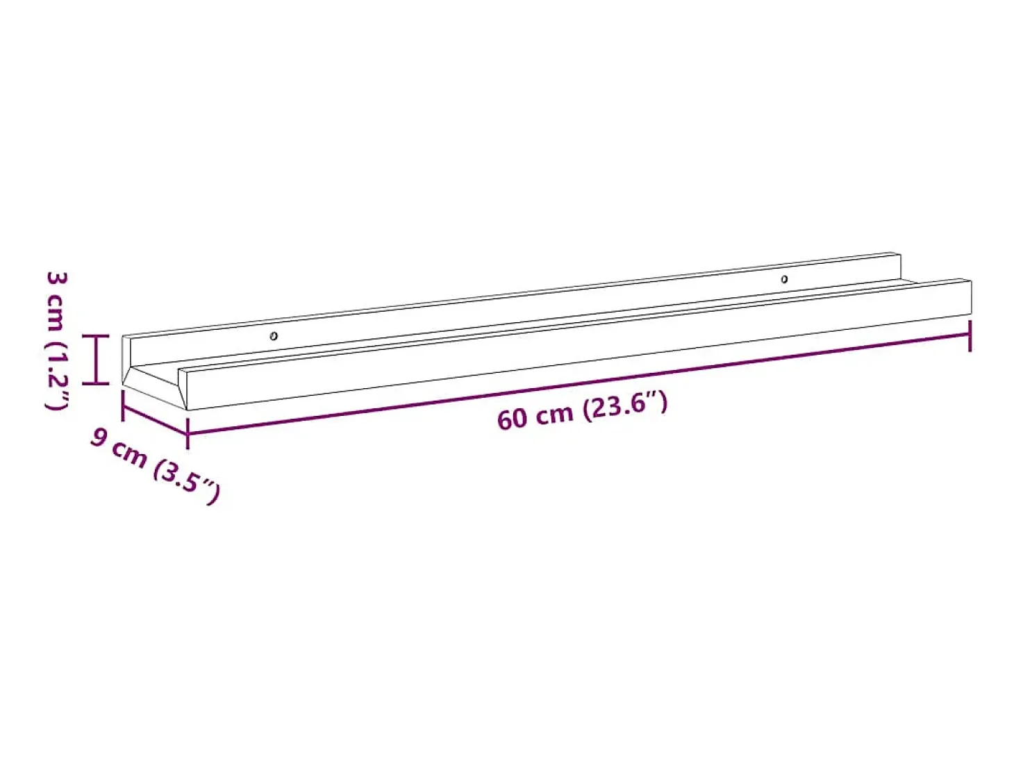 Unidade de prateleiras com rebordo 2 pcs 60x9x3 cm MDF branco