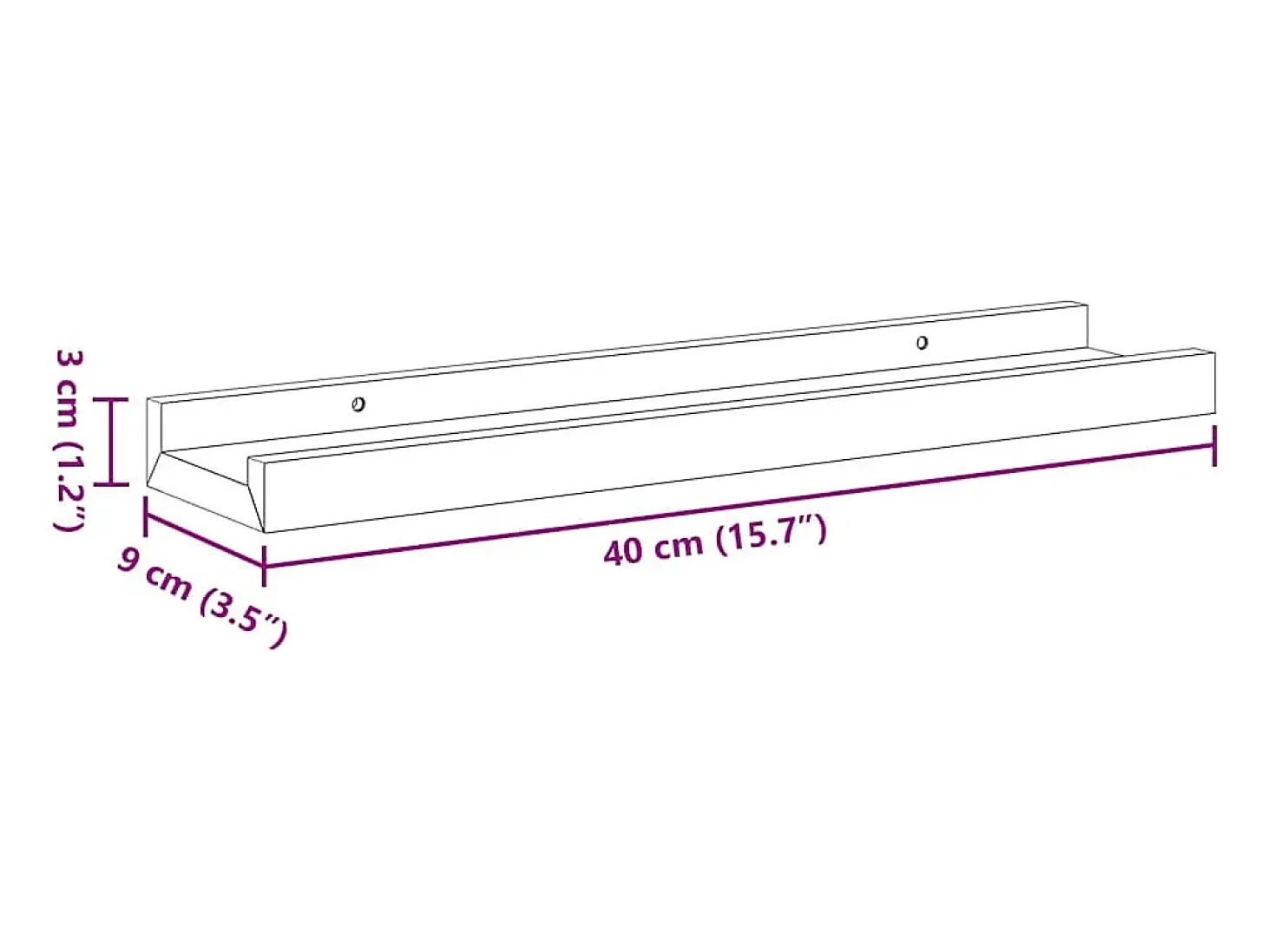 Unidade de prateleiras com rebordo 2 pcs 40x9x3 cm MDF branco