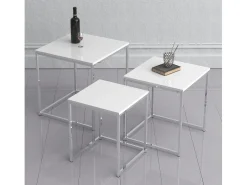 VCM 3 pcs Set Mesa lateral | Mesa de centro simples | Mesa de sofá de metal e MDF | Mesa de centro - Glisal (Branco)
