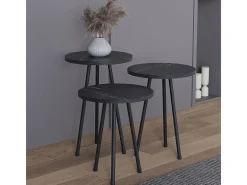 VCM 3 pcs Set side table | Tabela em design de óptica de mármore simples | Dimensões aprox. A. 42/47/52 x L. 34 x P. 34 cm | Mesa de estar - Mirola (Preto)