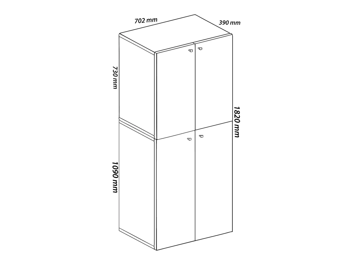 VCM Armário de madeira | Armário com 5 compartimentos e portas giratórias | Dimensões aprox. L. 70 x A. 184 x P. 40 cm – Lona (Branco / Carvalho Mel)
