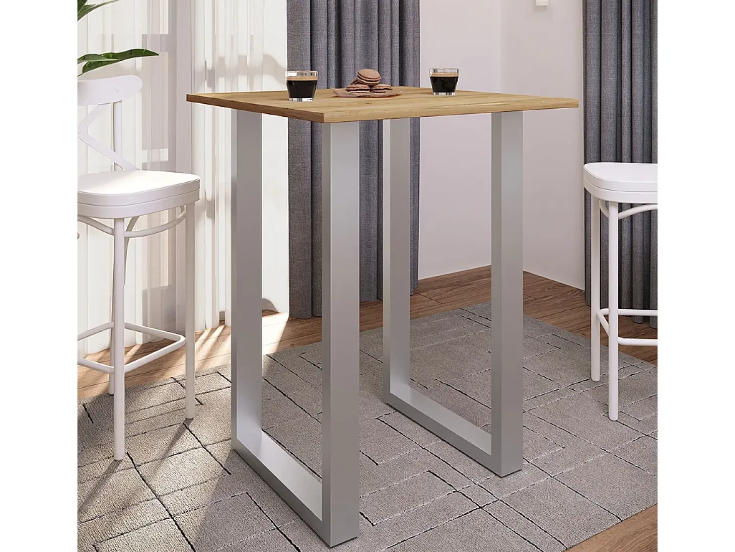 VCM Bar Table | Tresen | Mesa em pé | Mesa alta | Mesa Barba Bar - Xona 80x50 cm (Prata / Carvalho Mel)