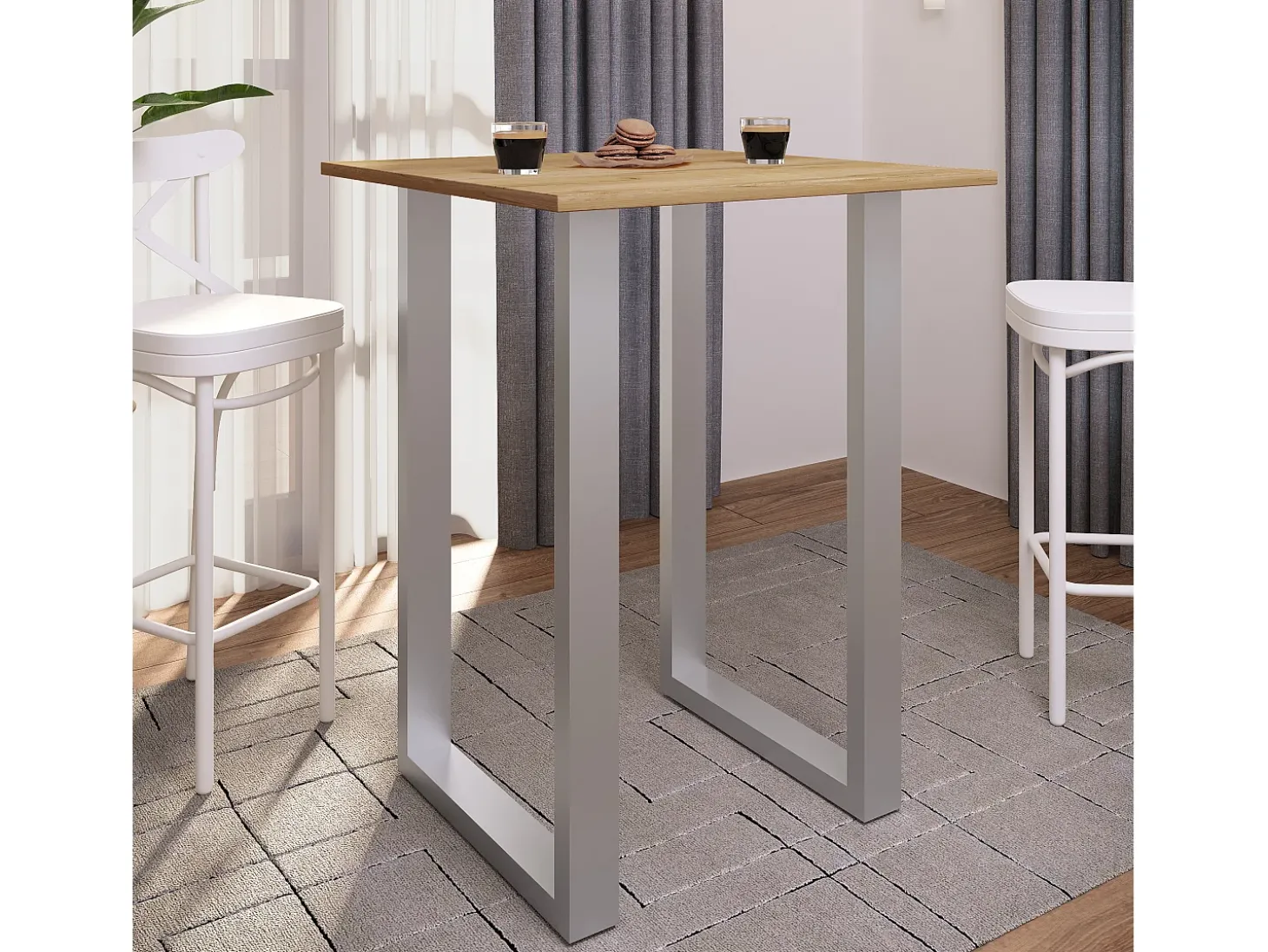 VCM Bar Table | Tresen | Mesa em pé | Mesa alta | Mesa Barba Bar - Xona 80x50 cm (Prata / Carvalho Mel)