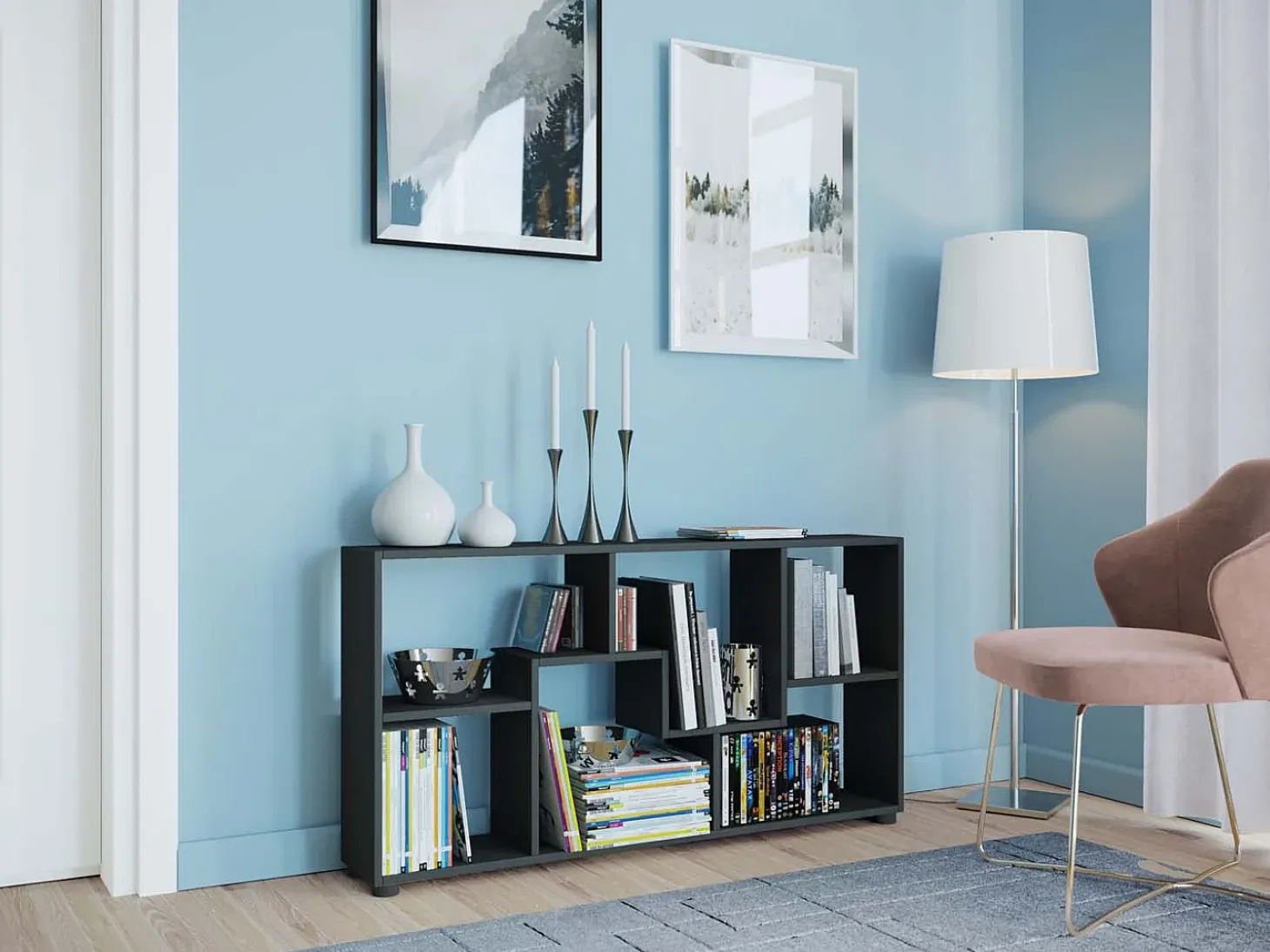 VCM Cômoda em madeira | Sideboard com prático divisor de mezanino | Divisor de salas | Dimensões aprox. A. 62 x L. 117 x P. 20 cm - Pintal (Preto)