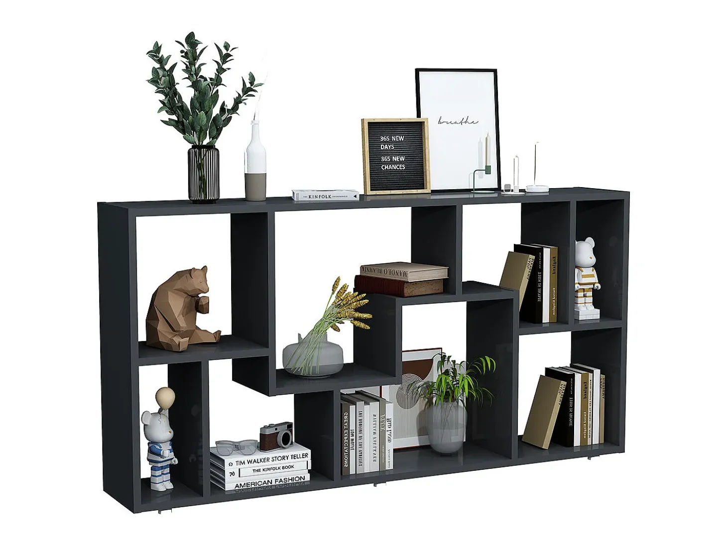 VCM Estante de prateleira de madeira Media Shelf Storage Room Divider Decoração Prateleira Lanisa L (Antracite)