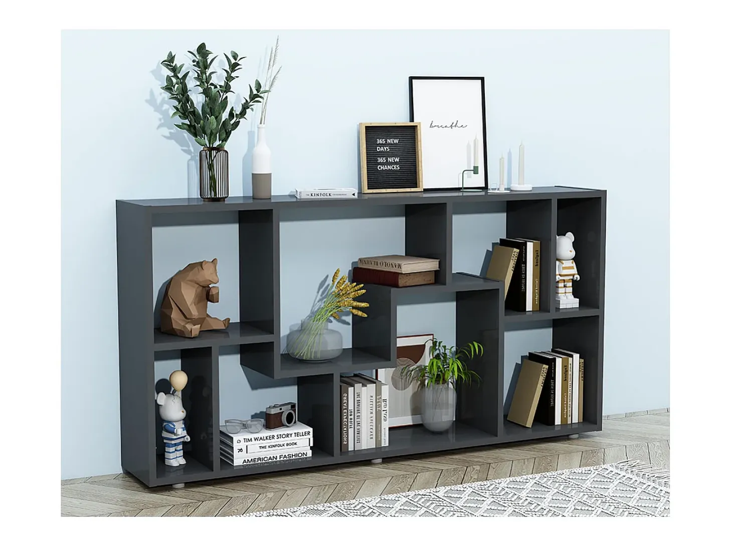 VCM Estante de prateleira de madeira Media Shelf Storage Room Divider Decoração Prateleira Lanisa L (Antracite)