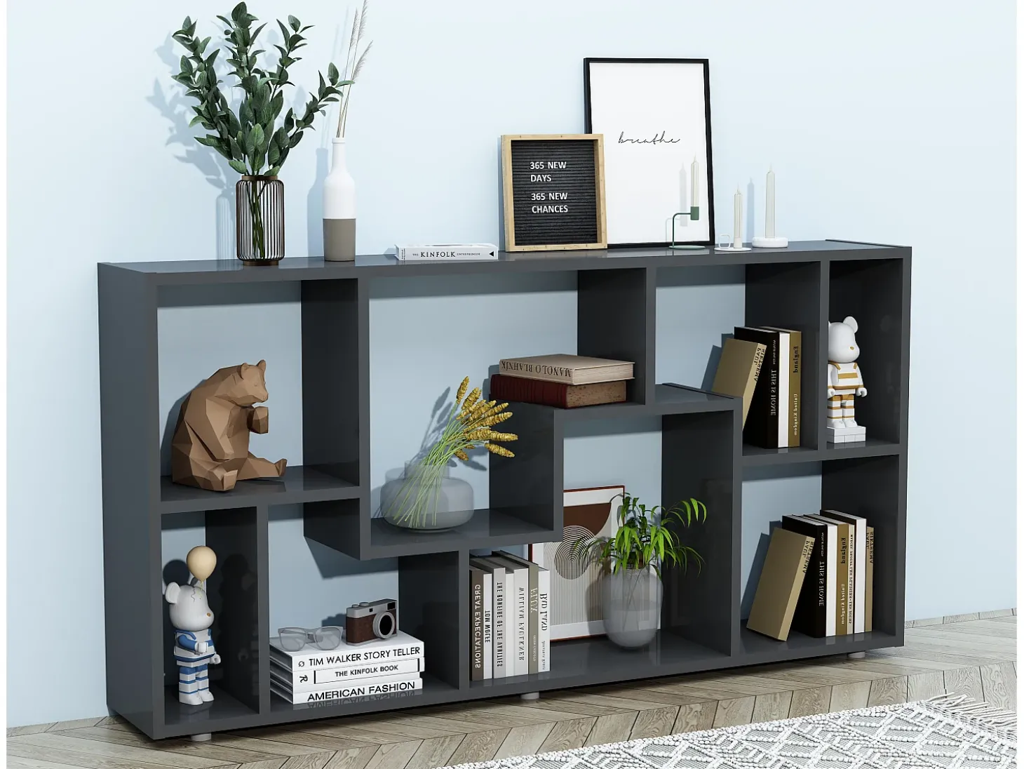 VCM Estante de prateleira de madeira Media Shelf Storage Room Divider Decoração Prateleira Lanisa L (Antracite)