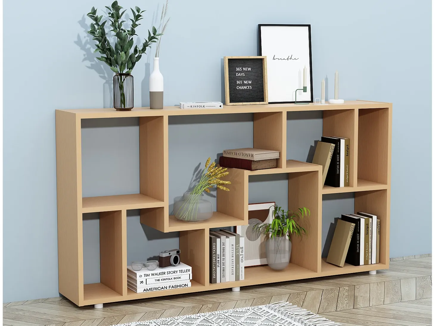 VCM Estante de prateleira de madeira Media Shelf Storage Room Divider Decoração Prateleira Lanisa L (Beech)