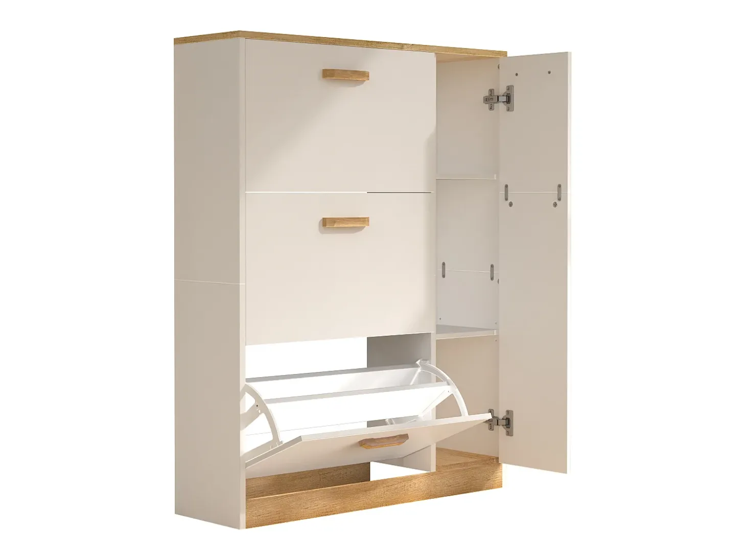 VCM Madeira Prateleira Kipper Sapato Prateleira Sapato Sapato Tipper 3 Flaps 1 Turning Door Halom L (Branco)