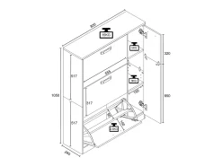 VCM Madeira Prateleira Kipper Sapato Prateleira Sapato Sapato Tipper 3 Flaps 1 Turning Door Halom L (Branco)