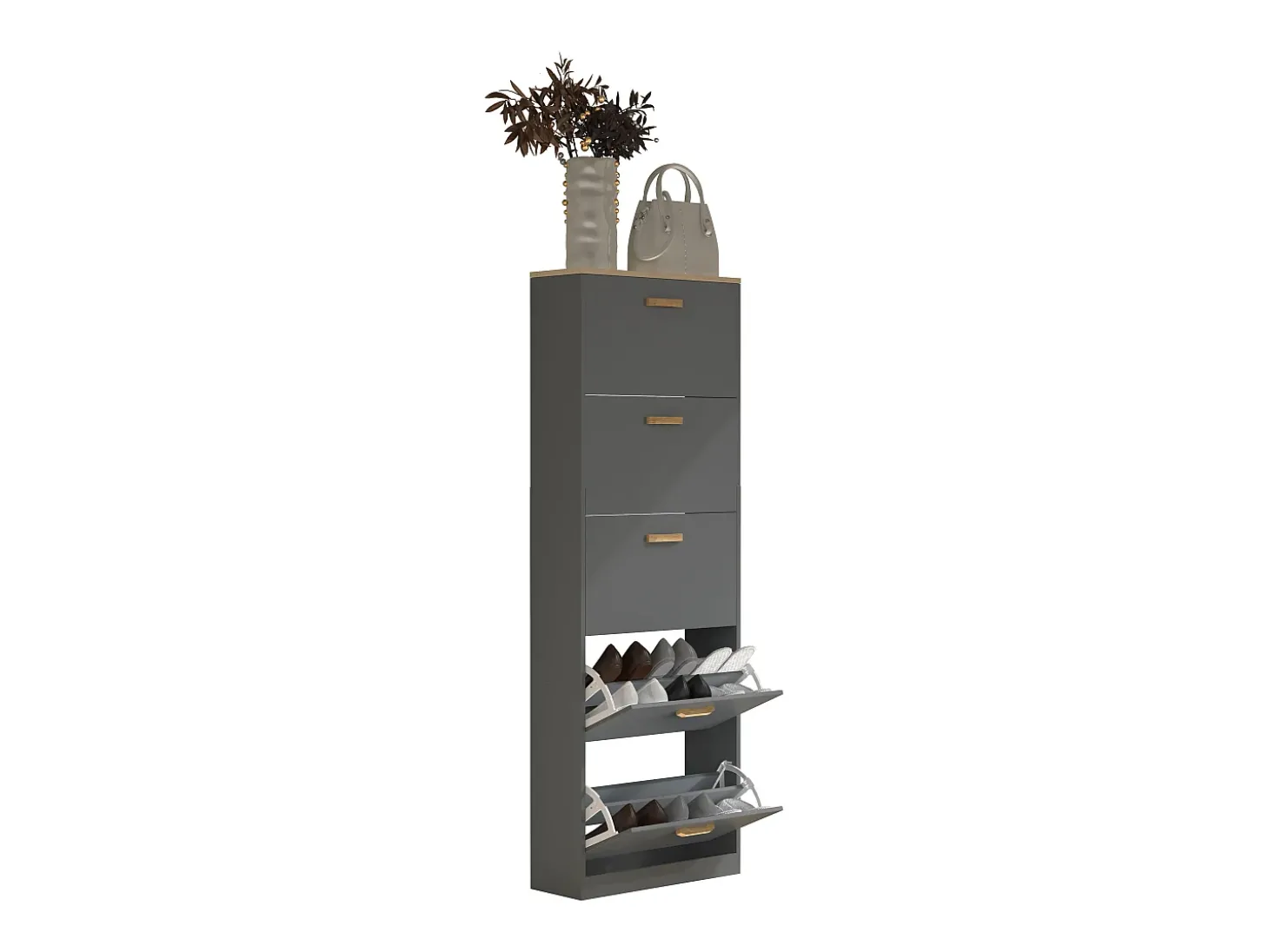 VCM Madeira Prateleira Kipper Sapato Prateleira Sapato Sapato Tipper 5 Flaps Halom XL (Antracite)
