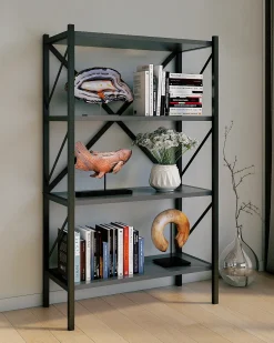 VCM Wood Metal Storage Stand Shelf Bookshelf Decoração Livros Stand Shelf Insasi 4 (Anthracite)