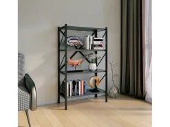 VCM Wood Metal Storage Stand Shelf Bookshelf Decoração Livros Stand Shelf Insasi 4 (Anthracite)