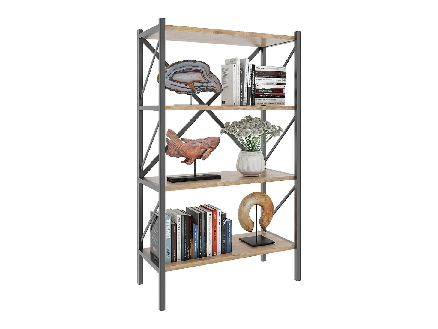 VCM Wood Metal Storage Stand Shelf Bookshelf Decoração Livros Stand Shelf Insasi 4 (Honey Oak)