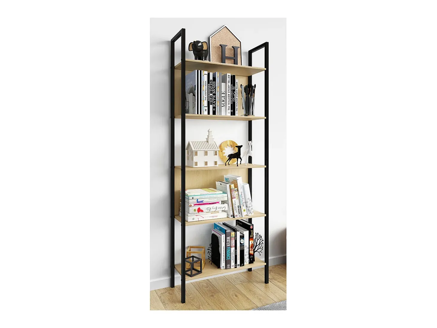 VCM Wood Metal Storage Stand Shelf Bookshelf Decoração Livros Stand Shelf Flakos 5 (Honey Oak)