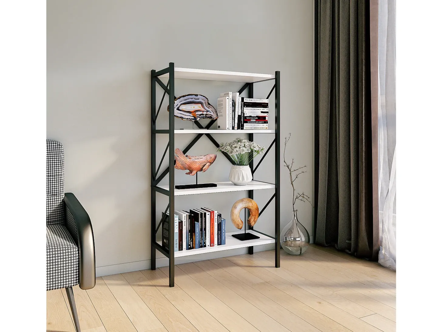 VCM Wood Metal Storage Stand Prateleira Estante Decoração Livros Stand Shelf Insasi 4 (Branco)