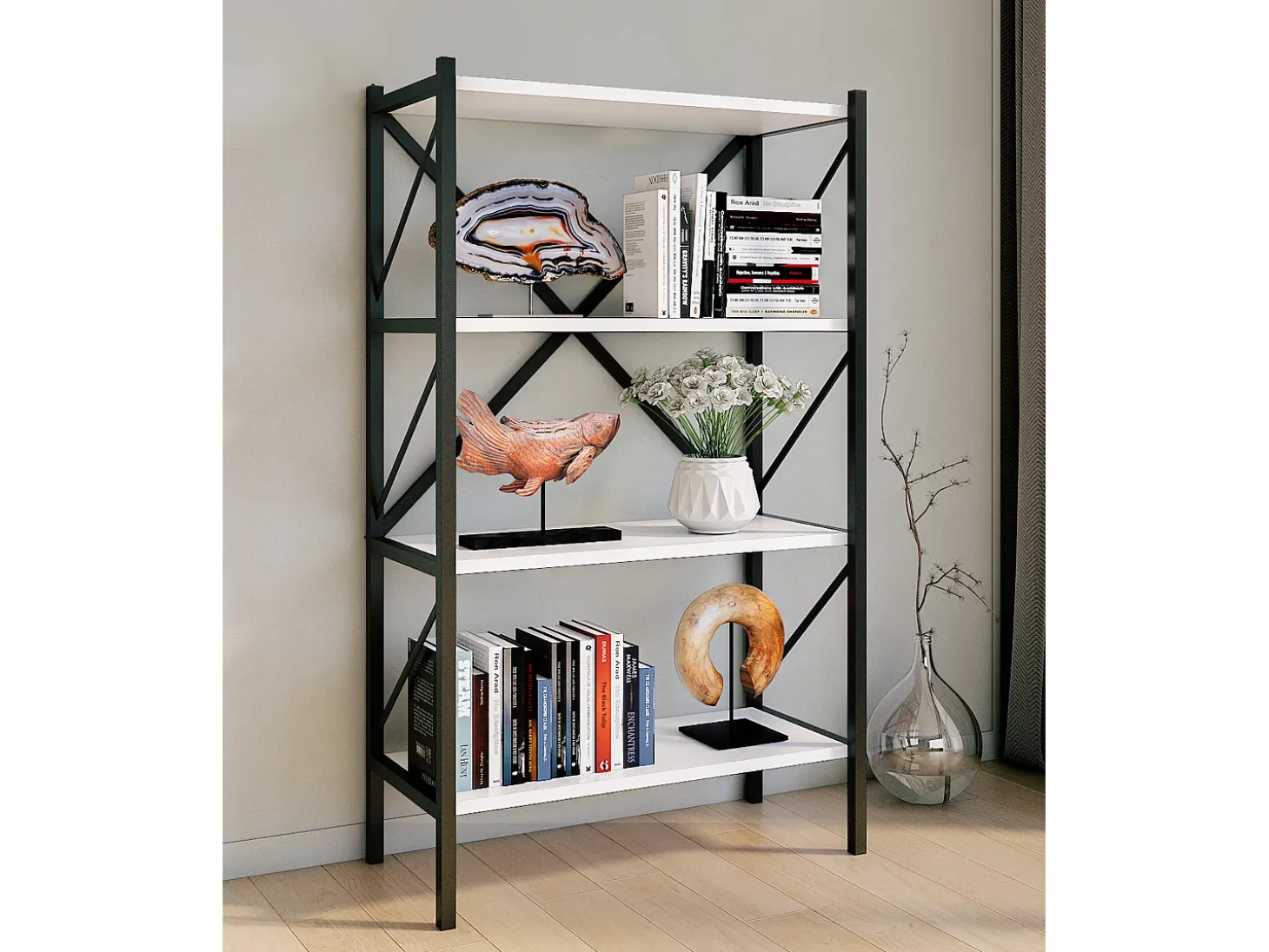 VCM Wood Metal Storage Stand Prateleira Estante Decoração Livros Stand Shelf Insasi 4 (Branco)