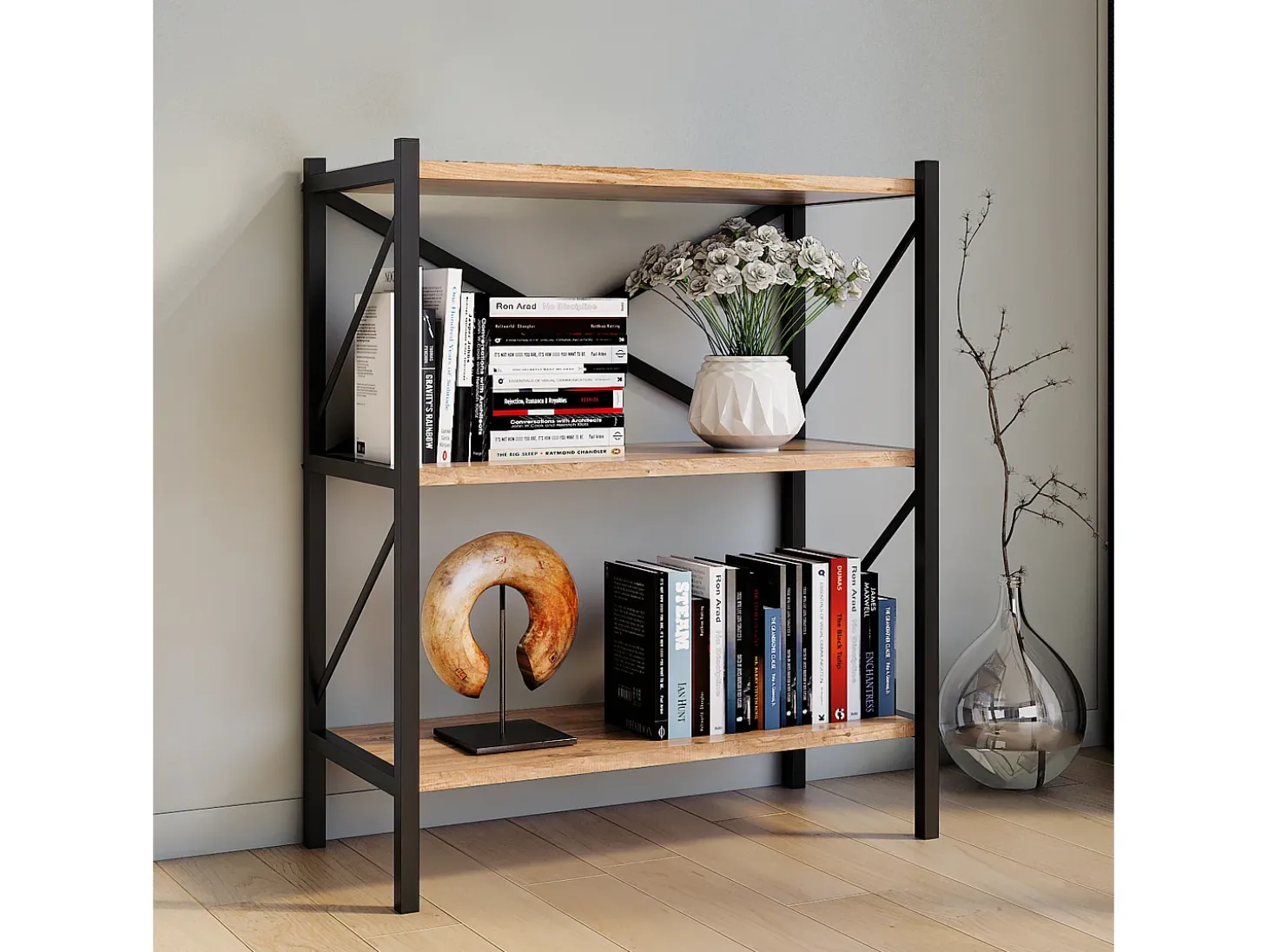 VCM Wood Metal Storage Stand Shelf Bookshelf Decoração Livros Stand Shelf Insasi 2 (carvalho de mel)