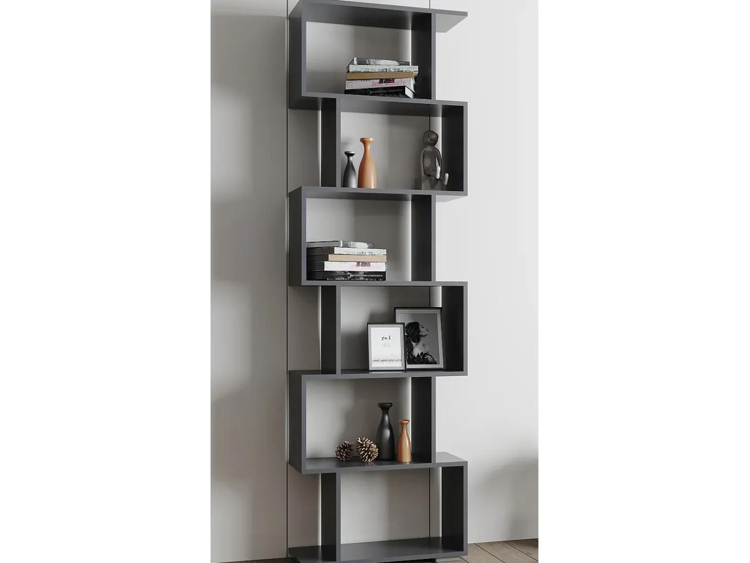 VCM Wood Room Divider Stand Shelf Bookshelf Decoração Livros 6 compartimentos Stand Shelf Palusa L (Anthracite)